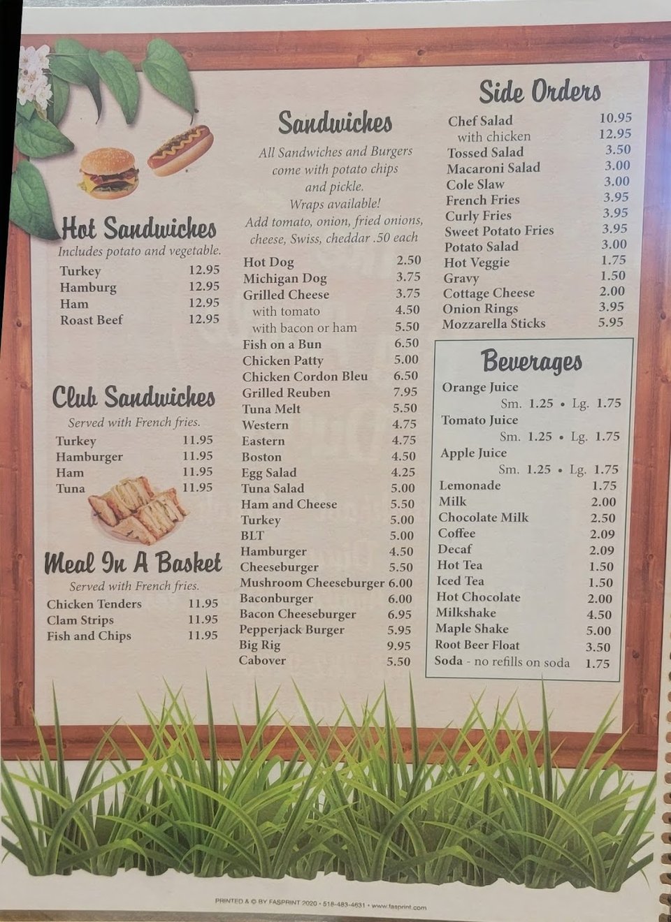 Menu page with fries and soup options.