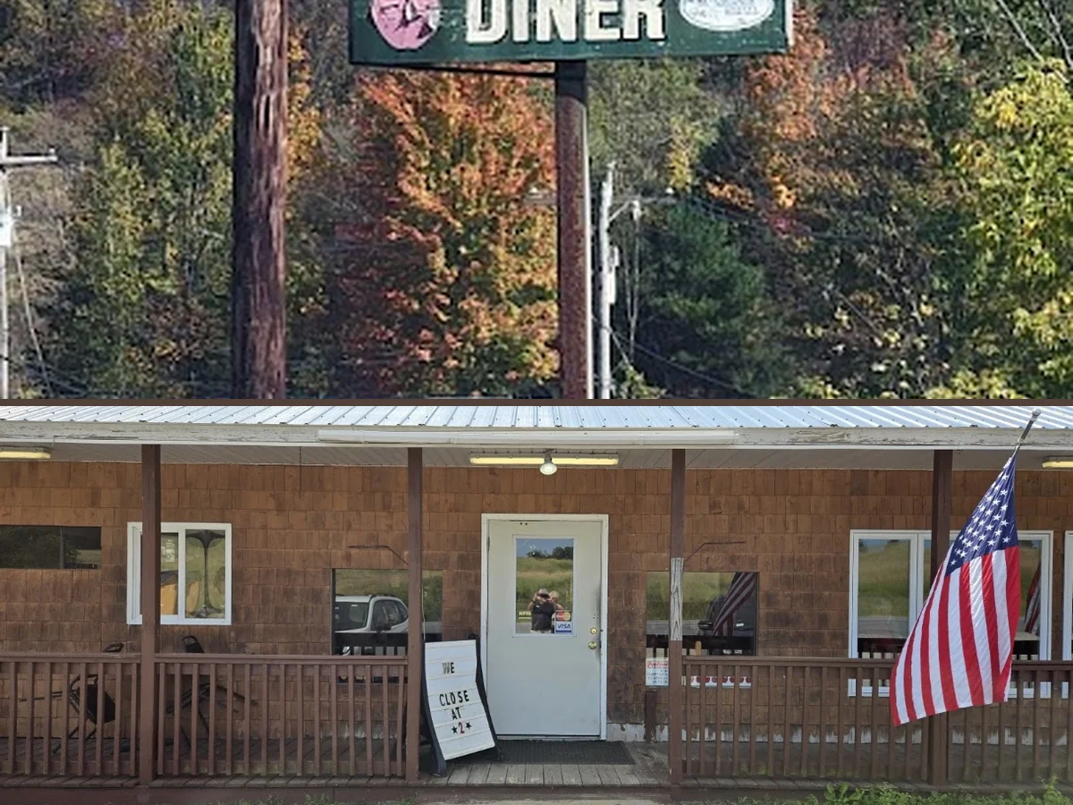 Simple tables with red-and-white diner touches.